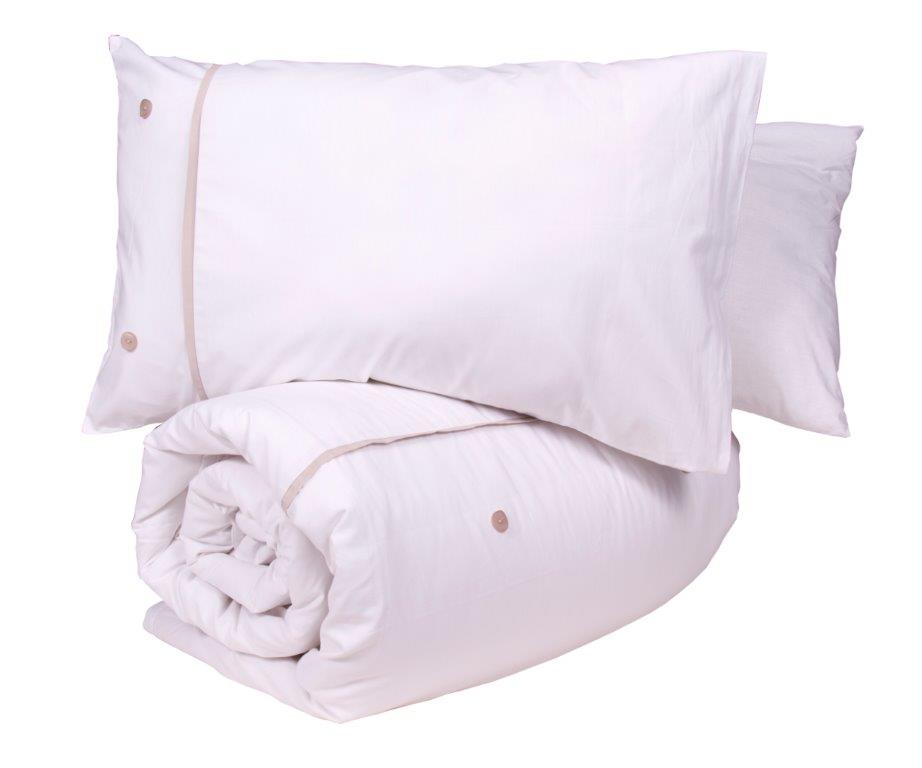 white bedding set with button detail