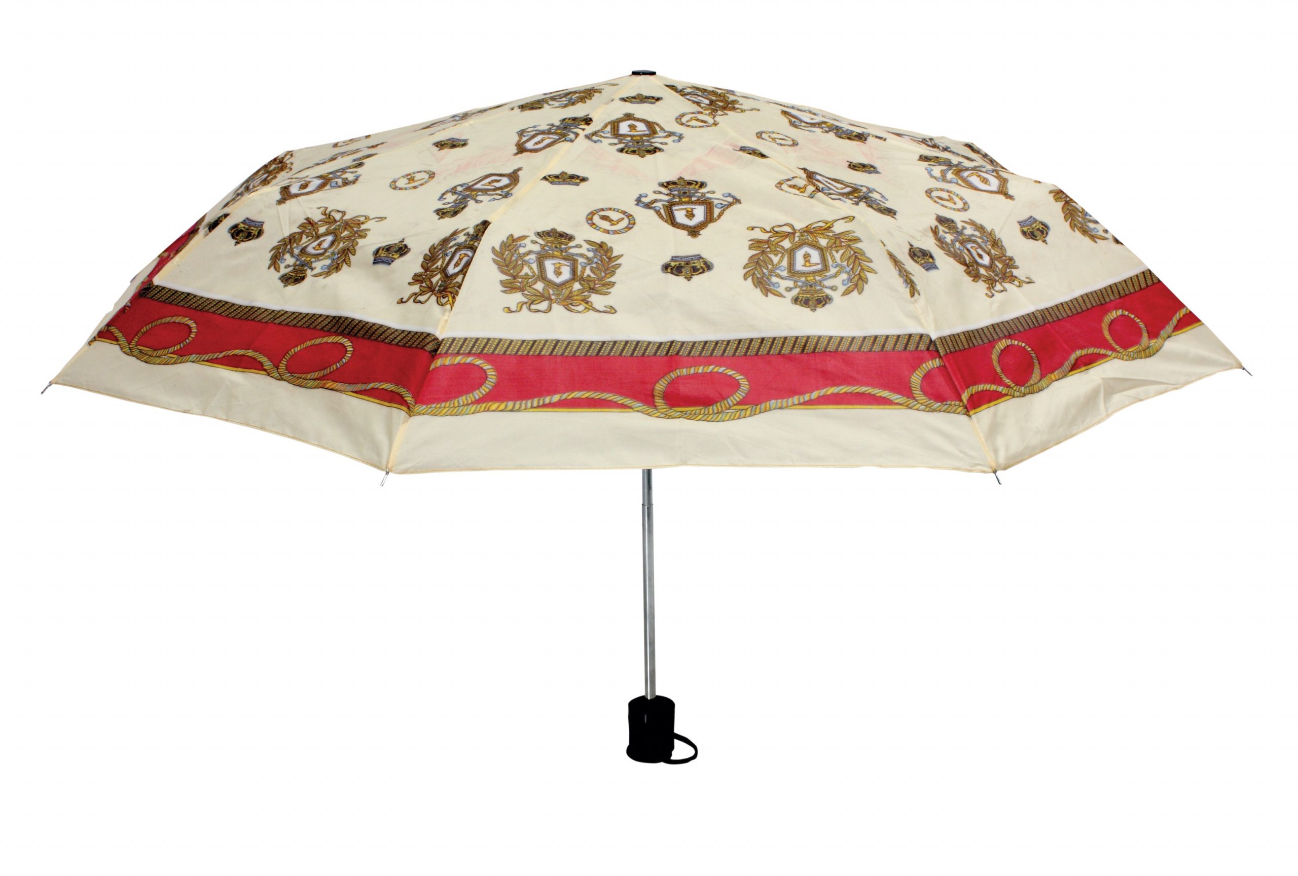red-and-gold-crest-pattern-rain-umbrella
